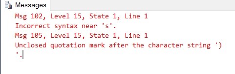 escape quote single sql server quotation unclosed string mark character after