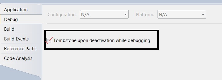 How to enable Windows Phone Application Tombstone in Emulator when Debugging ?