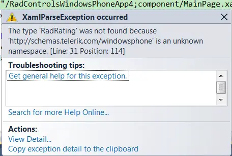 Telerik RadControls for Windows Phone – Article #4 – UnKnown Namespace Error