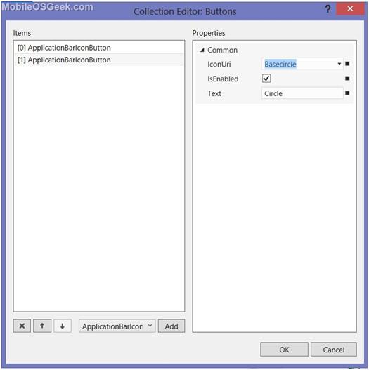Creating Application Bar in Windows Phone Page via Designer in Visual Studio 2012