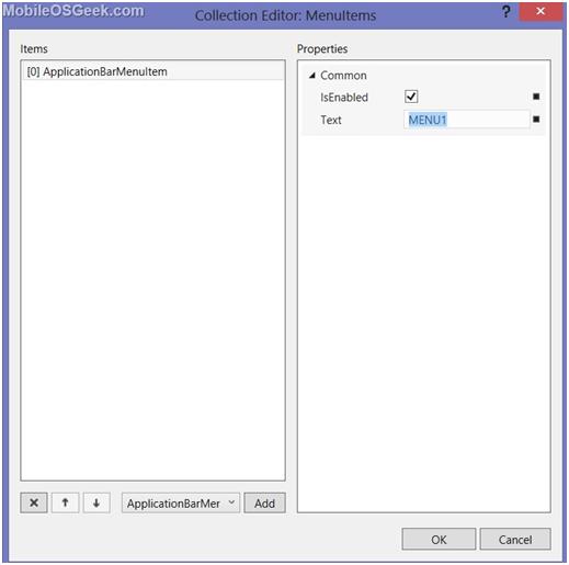 Creating Application Bar in Windows Phone Page via Designer in Visual Studio 2012