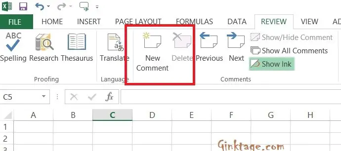 add note in excel