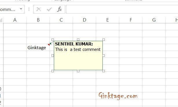 insert comment in excel