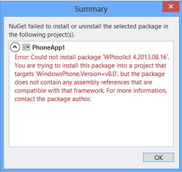 Error - You are trying to install this package does not contain any assembly references that are compatible with that framework