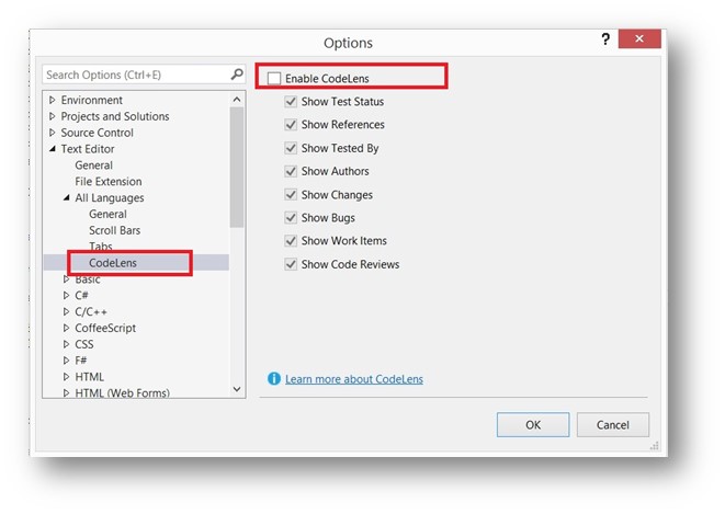 Visual Studio 2013 Tips & Tricks - Enable / Disable Code Lens