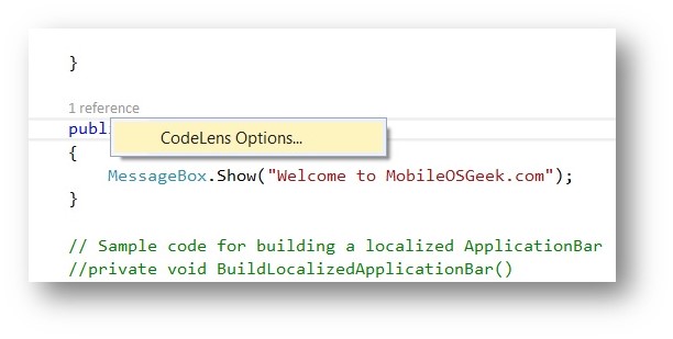 Visual Studio 2013 Tips & Tricks - Enable / Disable Code Lens