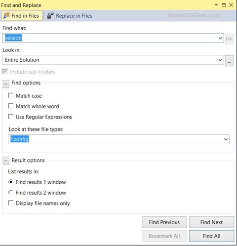 Visual Studio 2013 Tips & Tricks - Search in Only Specified File Types