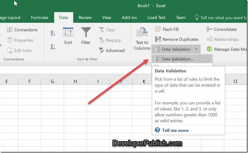 excel cell drop down menu