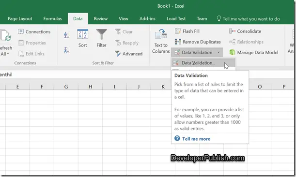 insert drop down list in Excel 2016