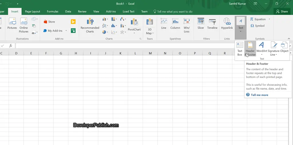 add footer in excel 2016