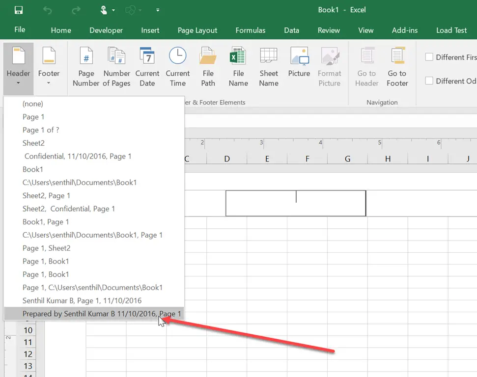 Excel Header Drop Down List