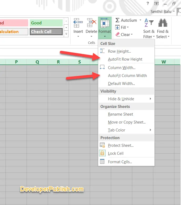 where is autofit in excel ?