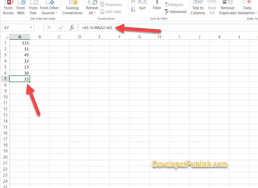 formula in excel to subtract