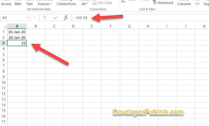 Using Minus Symbol to subtract two dates in Excel.