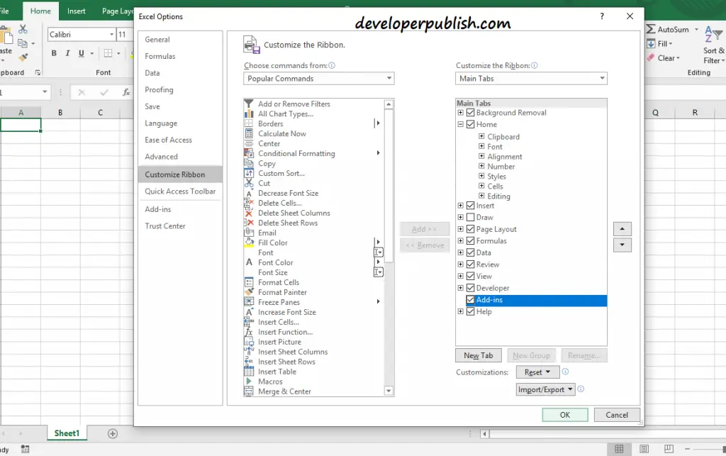 how to add developer tab in excel 2010