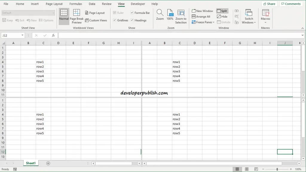 How To Split Excel Sheet Vertical And Horizontal