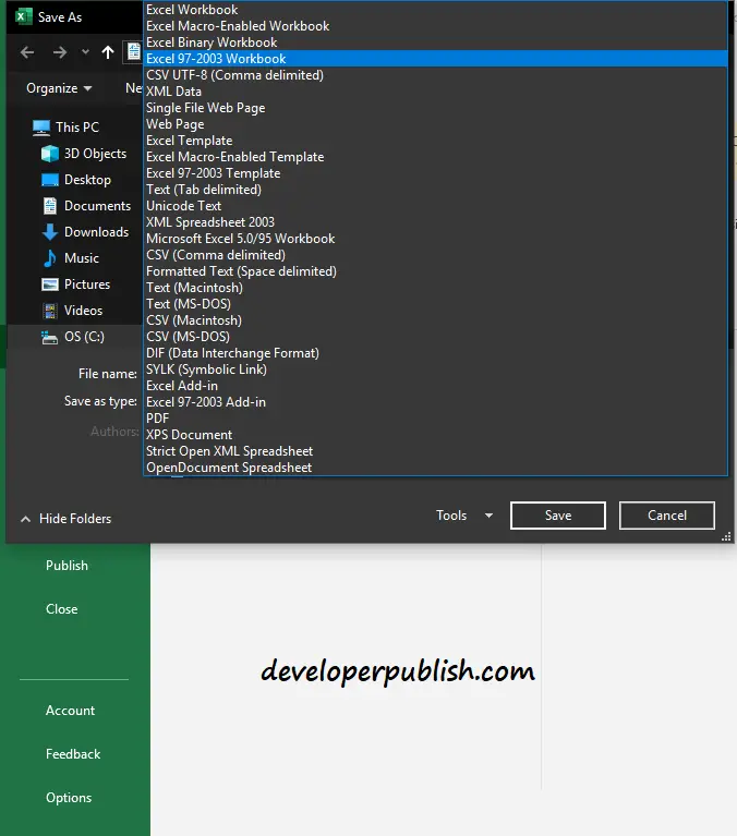 How to save in 97-2003 format in Excel?