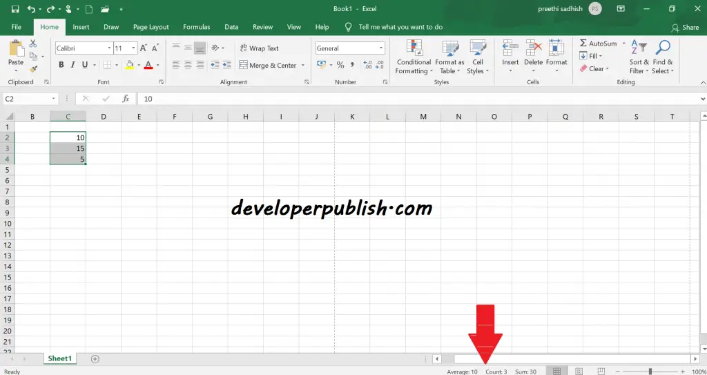 STATUS BAR IN EXCEL