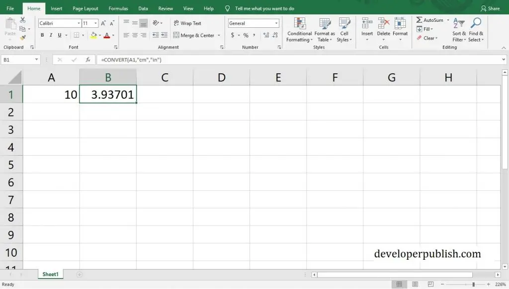 How to convert centimeters to inches in Microsoft excel?