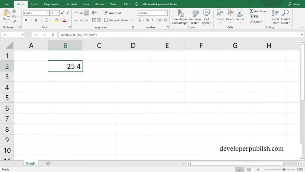 How to convert centimeters to inches in Microsoft excel?