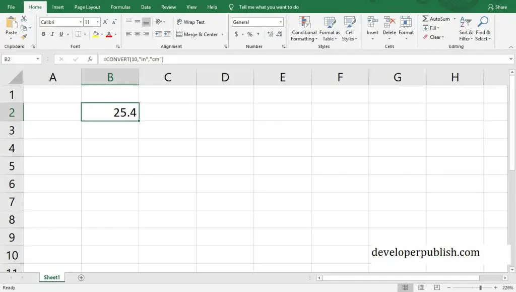 How to convert centimeters to inches in Microsoft excel? Developer