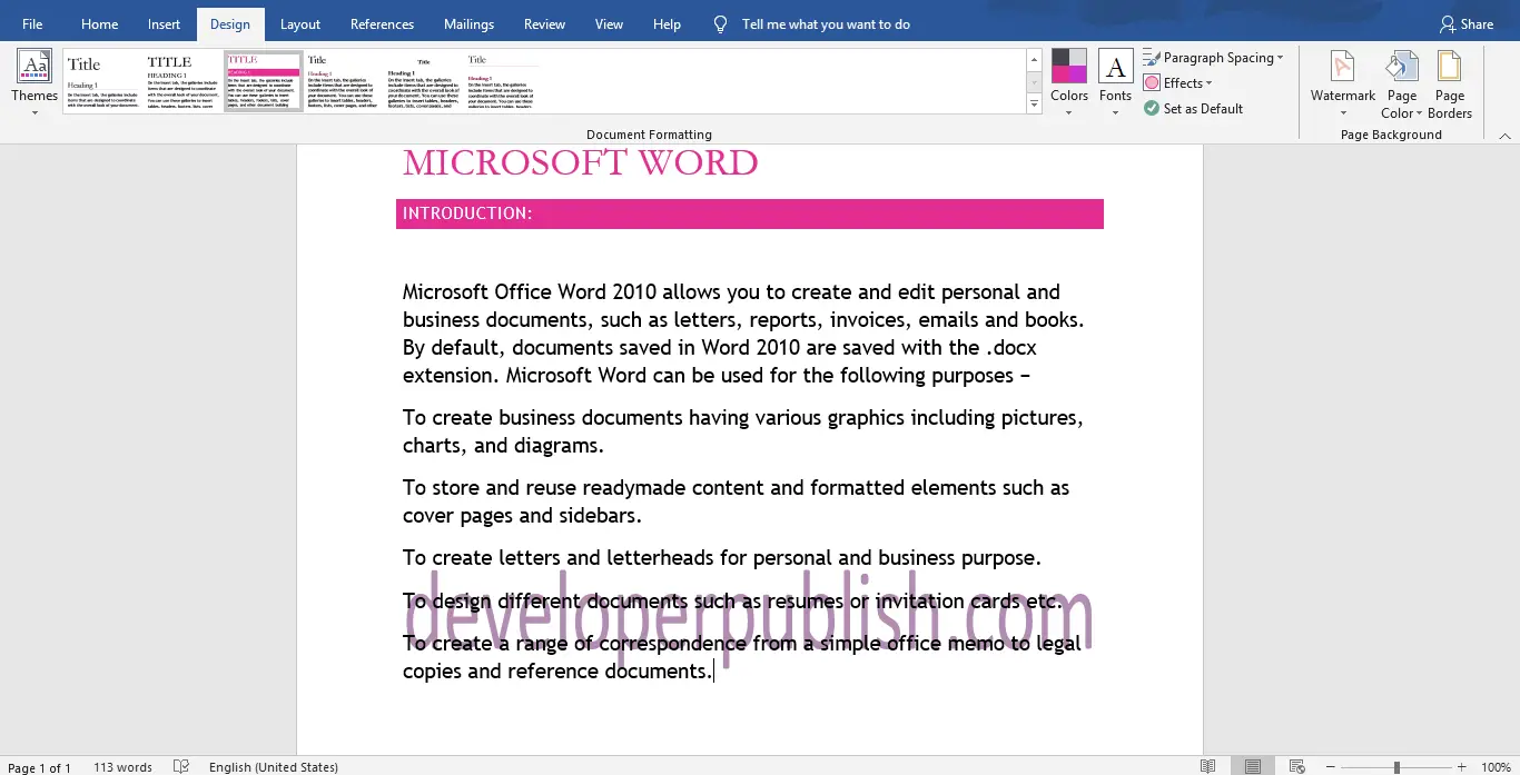 How To Change The Theme Of Word Document Word Tutorials