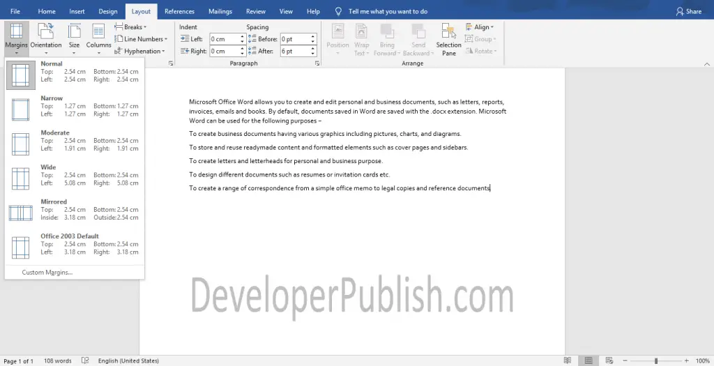 How to Change Margins in Word document?