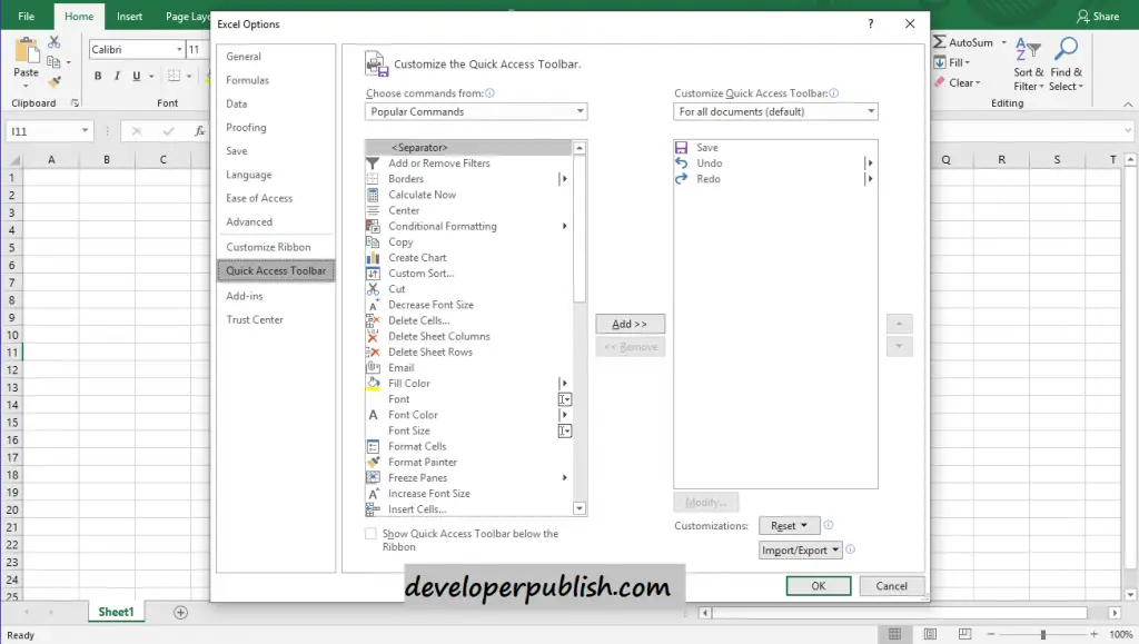 excel 2016 quick access toolbar gpo