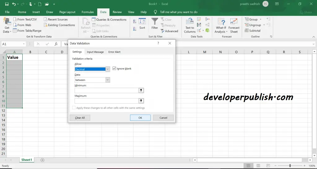Data Validation in Microsoft Excel