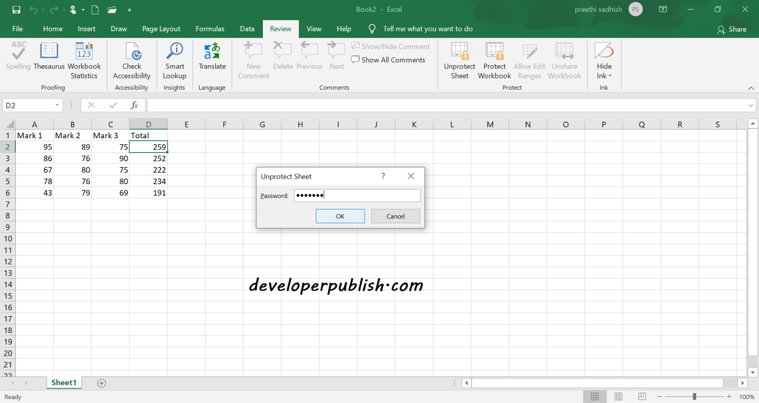Hide and lock formulas in Excel Developer Publish
