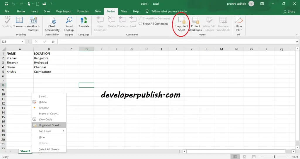 Protect Sheet in Microsoft Excel