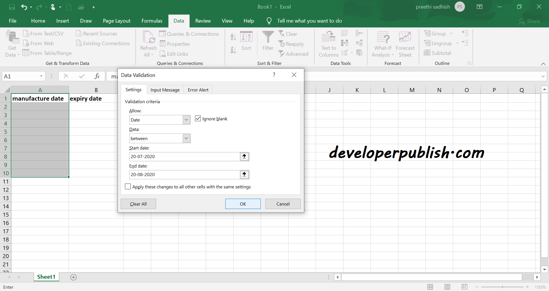 Date Validation in Microsoft Excel