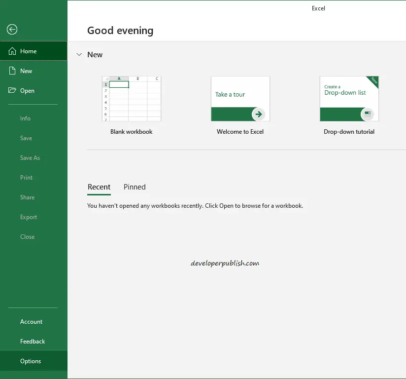 How to turn off the start screen in Microsoft Excel?