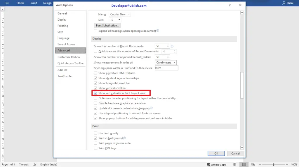 show side ruler in word