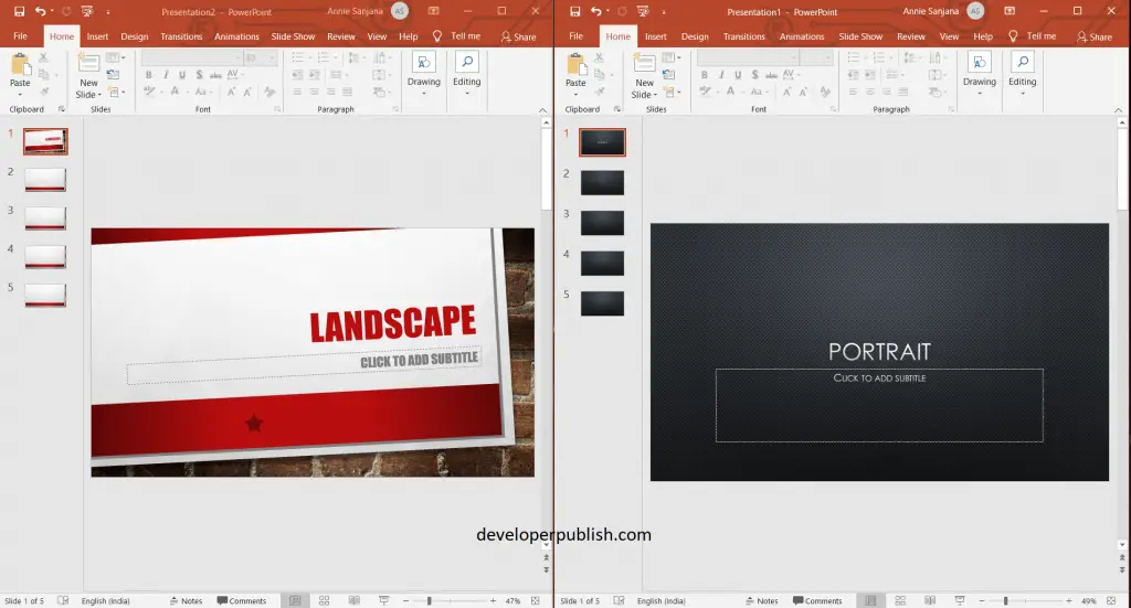 How to use portrait and landscape slide orientation in the same PowerPoint presentation ?