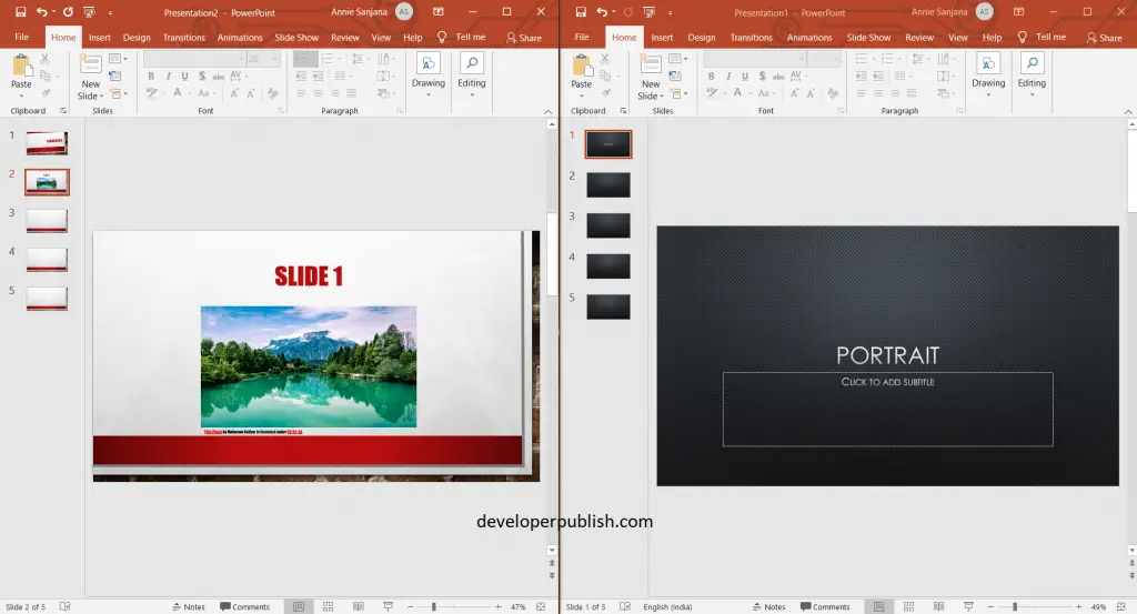 How to use portrait and landscape slide orientation in the same PowerPoint presentation ?