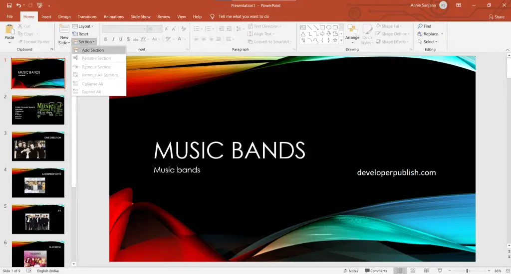 How to Organize your PowerPoint slides into sections ?