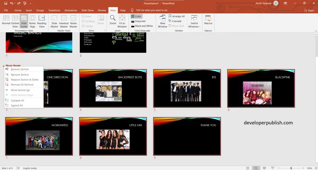 How to Organize your PowerPoint slides into sections ?