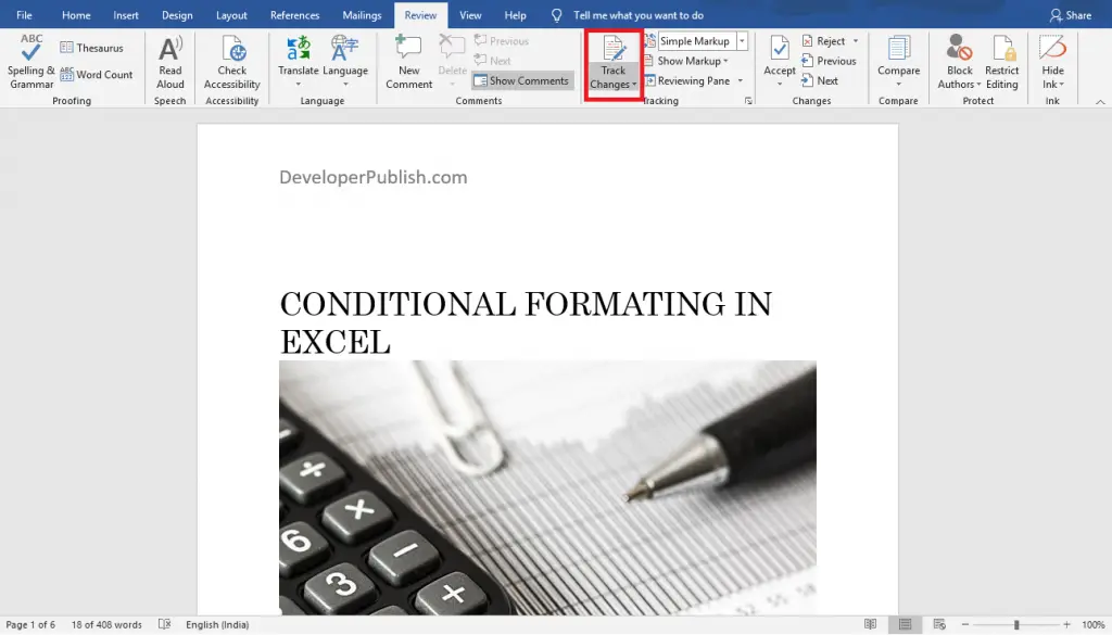 update microsoft word track changes