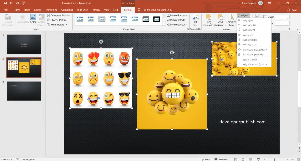 Options for Arranging objects in PowerPoint