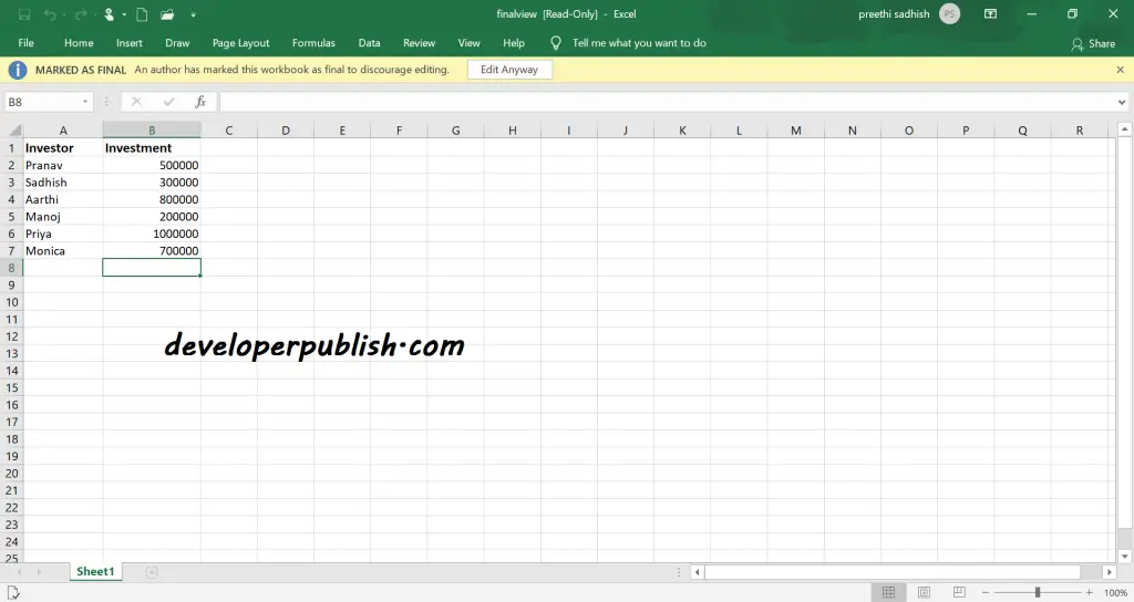 Mark as Final in Microsoft Excel