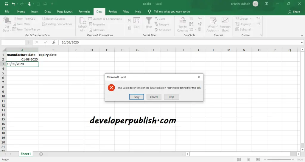 Date Validation in Microsoft Excel