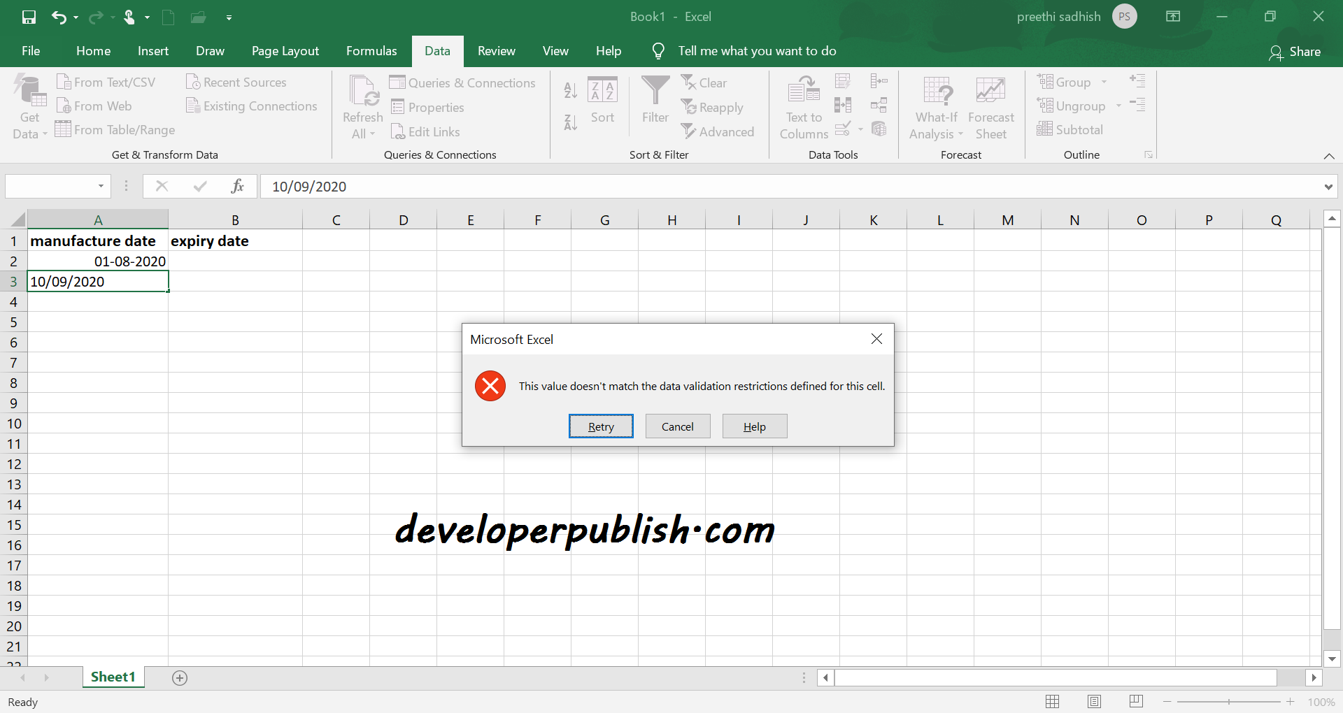 Date Validation in Microsoft Excel - Developer Publish