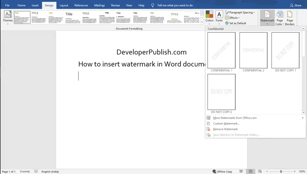 show watermark on all pages word 2010