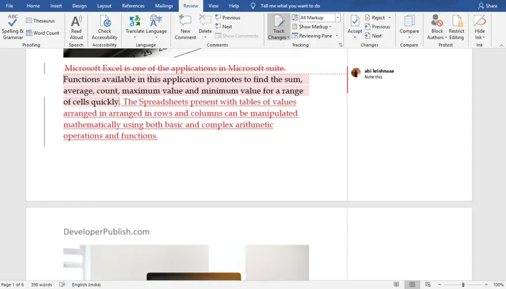 microsoft word track changes