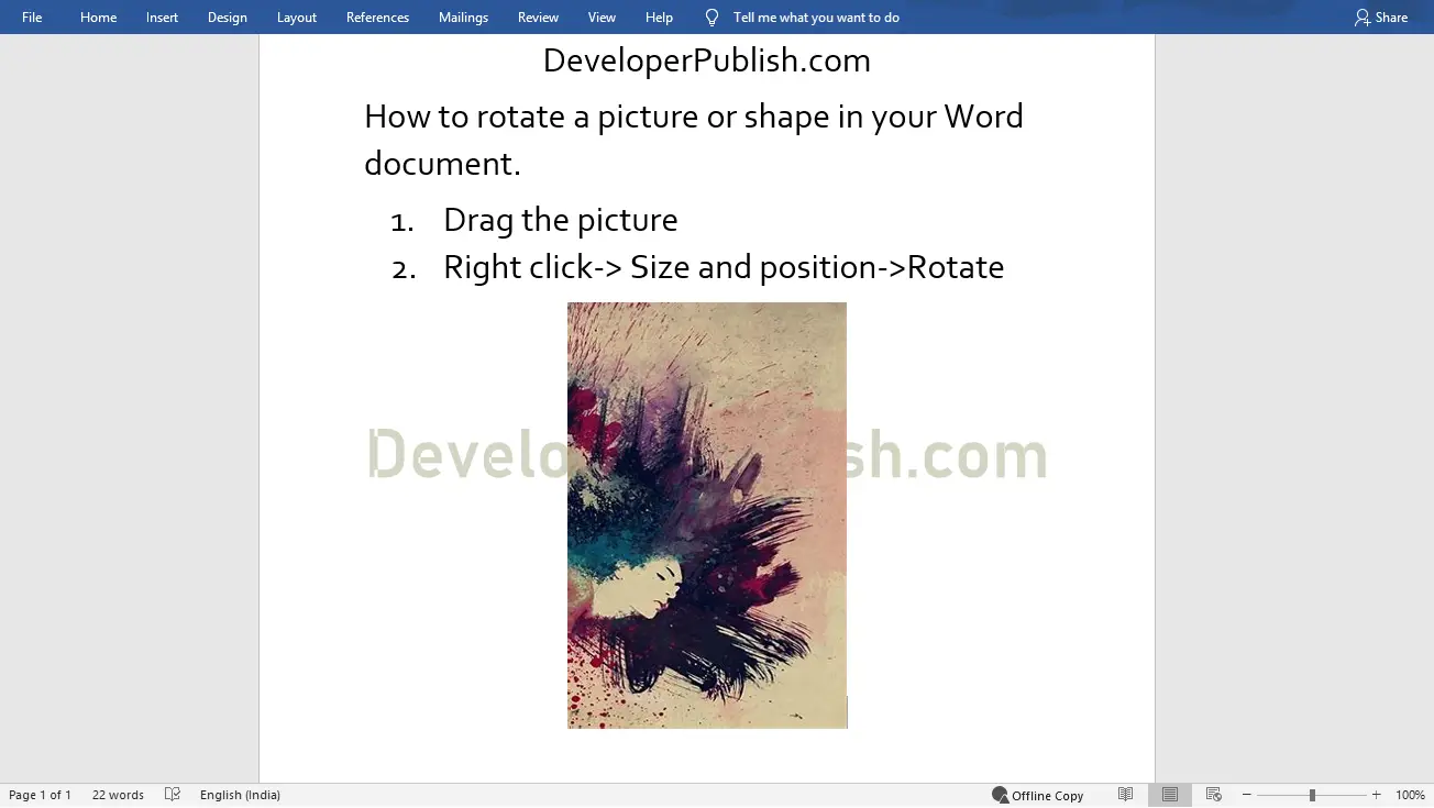 rotate a picture in word