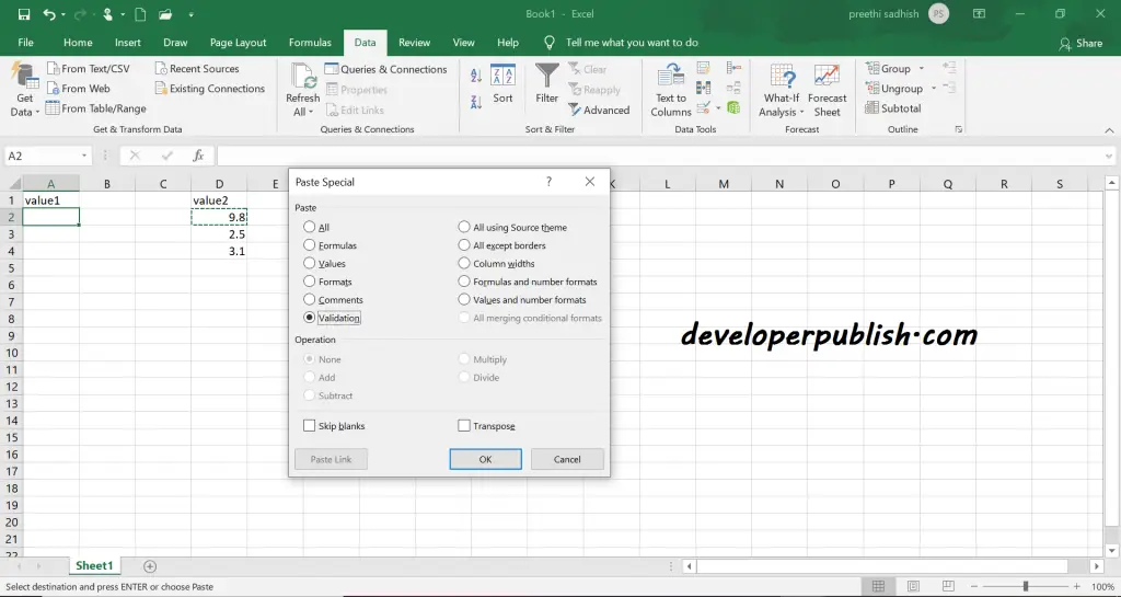 Copy Data Validation Rule to Other cells in Microsoft Excel