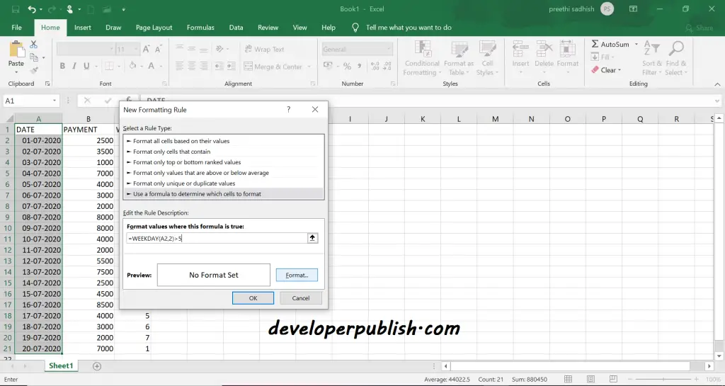 Check for Weekend in Microsoft Excel