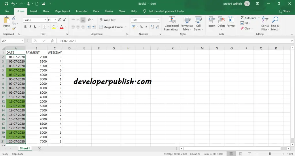 Check for Weekend in Microsoft Excel