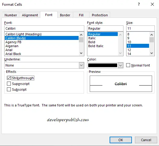 Strikethrough in Excel